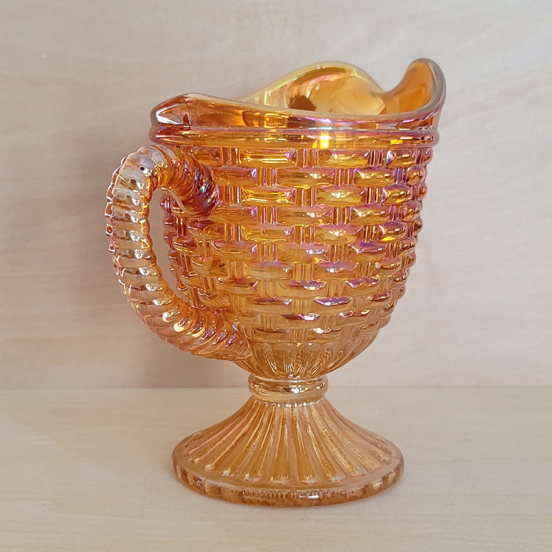 Vintage Marigold Carnival Glass Woven Pitcher