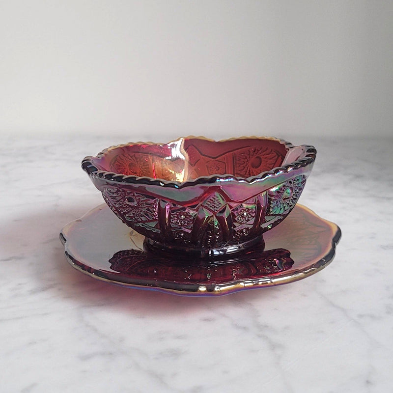 Vintage Carnival Glass Candy Dish Set