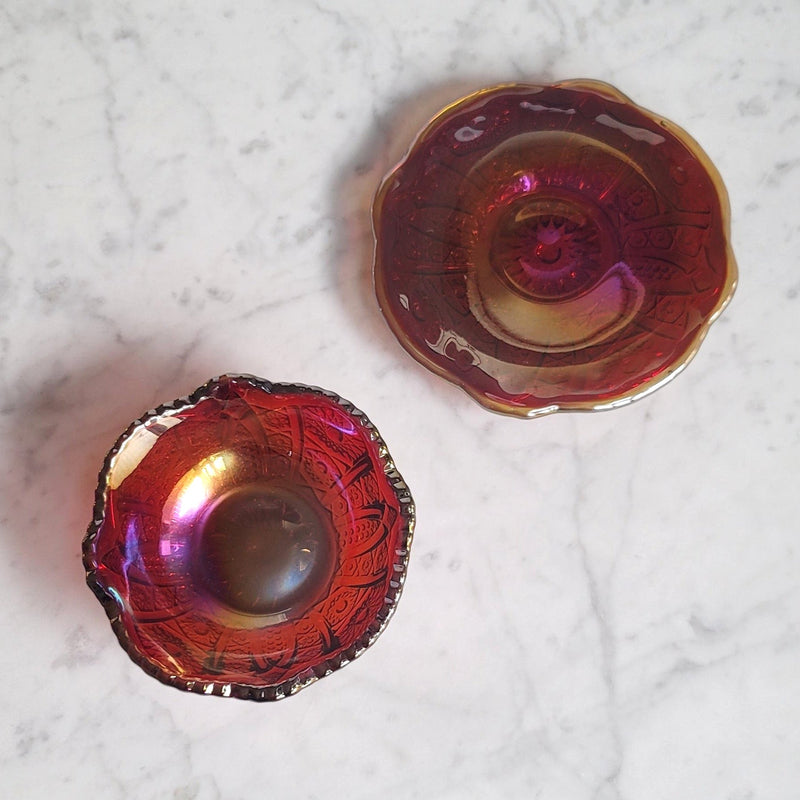 Vintage Carnival Glass Candy Dish Set