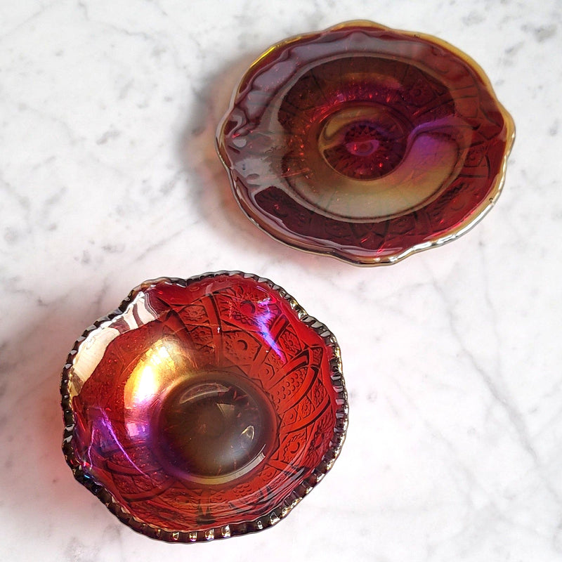 Vintage Carnival Glass Candy Dish Set