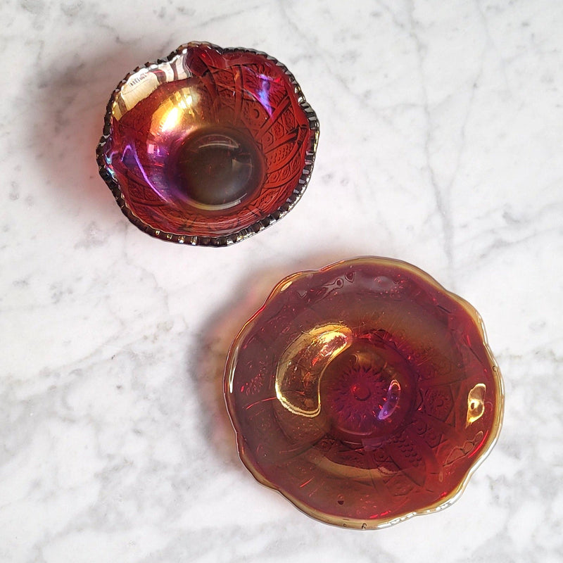 Vintage Carnival Glass Candy Dish Set