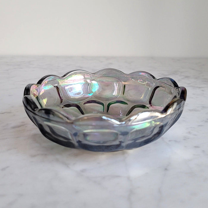 Vintage Federal Iridescent Smoke Grey Carnival Glass Candy Dish