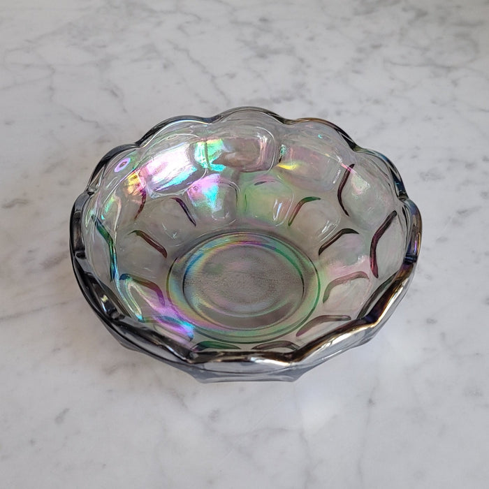 Vintage Federal Iridescent Smoke Grey Carnival Glass Candy Dish