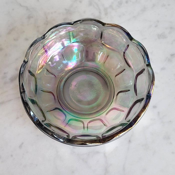 Vintage Federal Iridescent Smoke Grey Carnival Glass Candy Dish