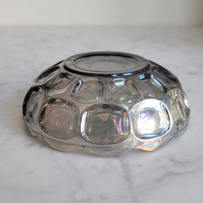 Vintage Federal Iridescent Smoke Grey Carnival Glass Candy Dish