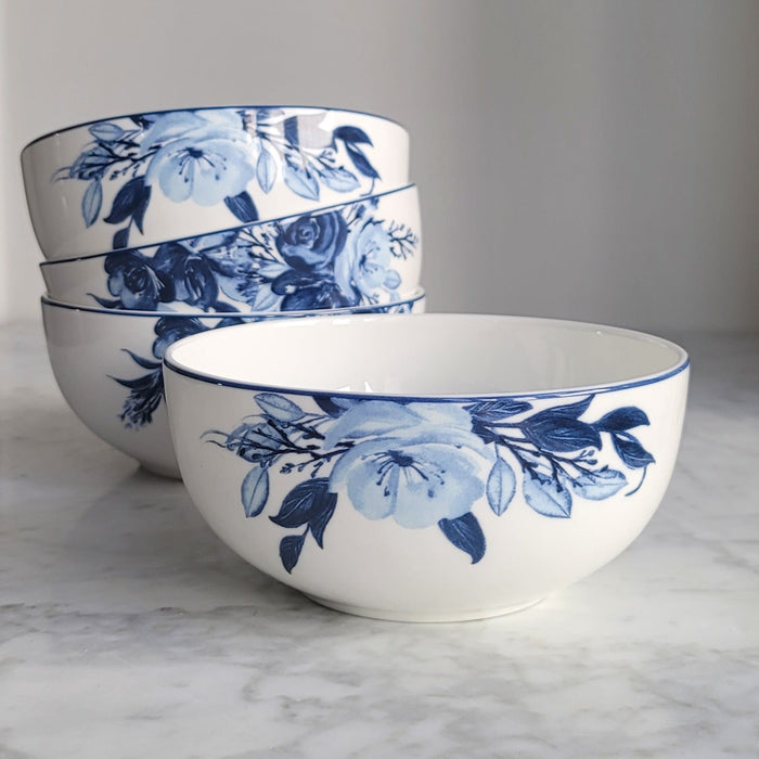 Vintage Mikasa Blue Floral Bowls, Set of 4