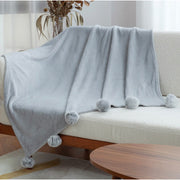 Soft Grey Fleece Pom Pom Throw - [Home_Williams]