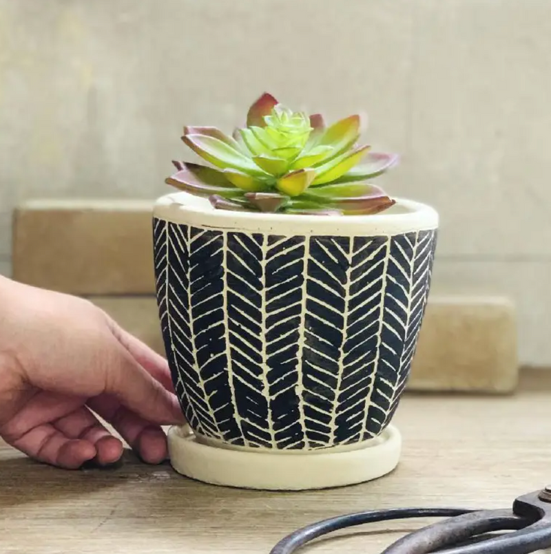 Cement Herringbone Planter - [Home_Williams]