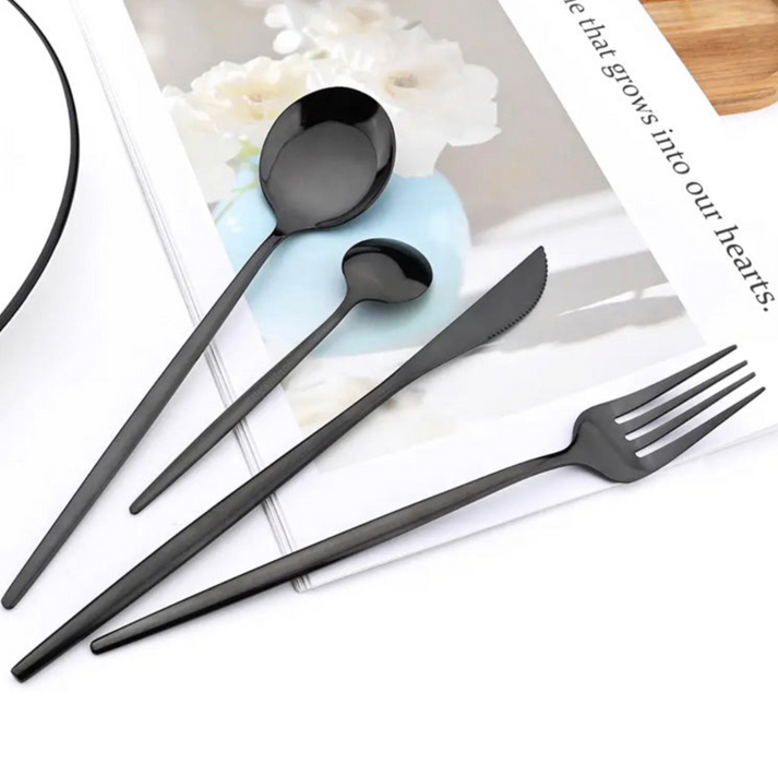 Black Stainless Steel Flatware, Set of 24 - [Home_Williams]