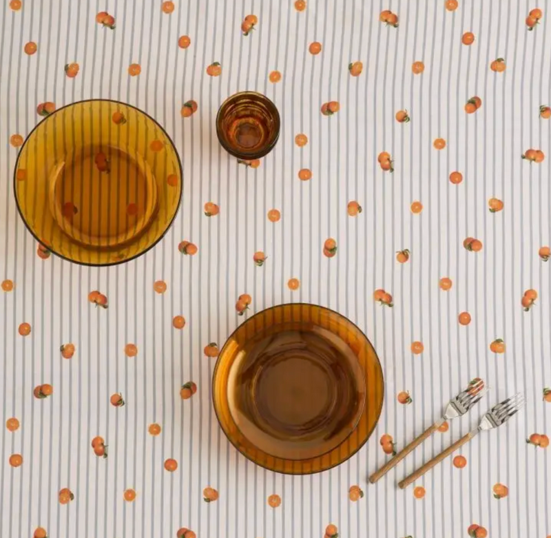 Blue Striped Oranges Tablecloth - [Home_Williams]
