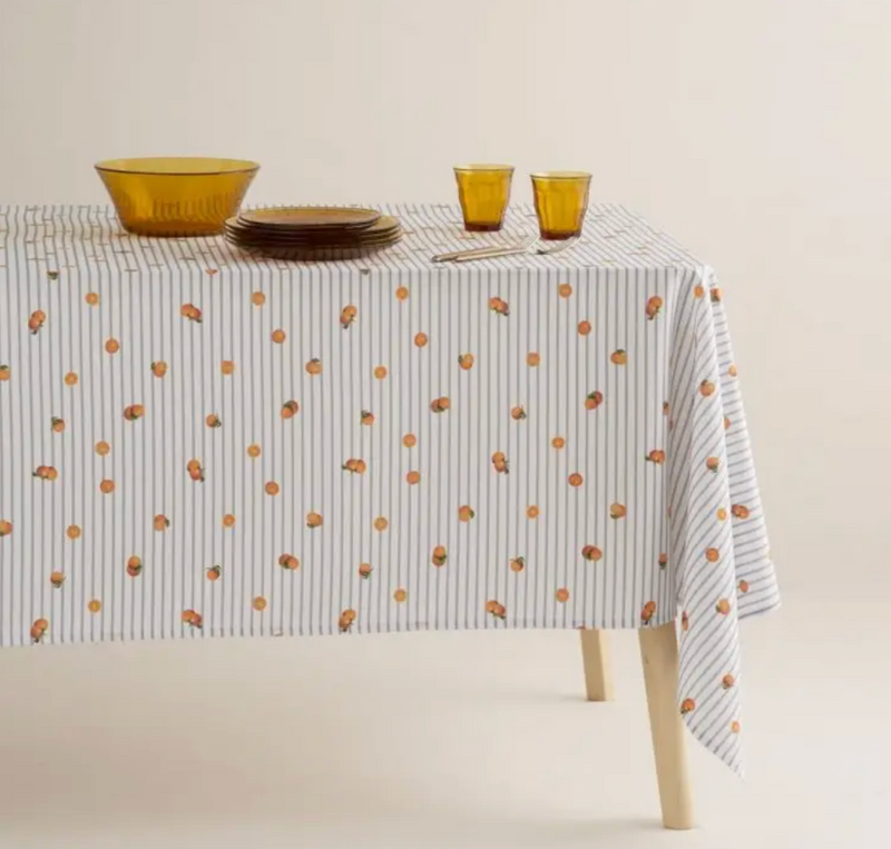 Blue Striped Oranges Tablecloth - [Home_Williams]