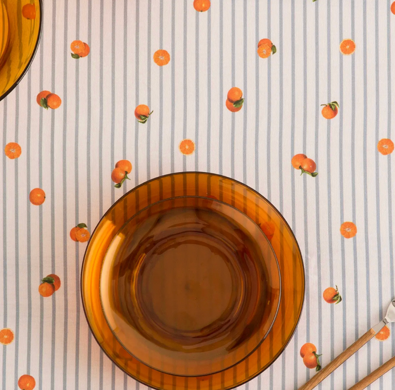 Blue Striped Oranges Tablecloth - [Home_Williams]