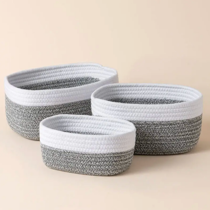 Gray Cotton Storage Baskets, Set of 3