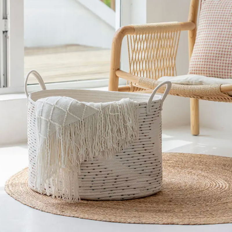 Dotted Cotton Laundry Basket