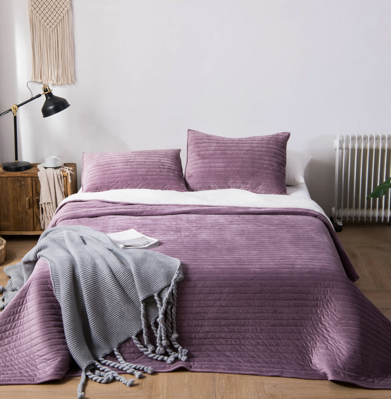 Plush Velvet Reversible Quilt Set, Rose Mauve