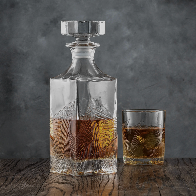 Gatsby Art Deco 7 Piece Whiskey Decanter and Glasses Set