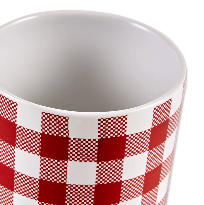 Red & White Buffalo Check Ceramic Canisters, Set Of 3