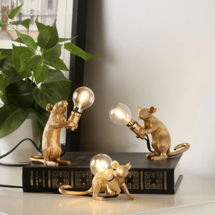 Gold Mice Lamps, Set of 3