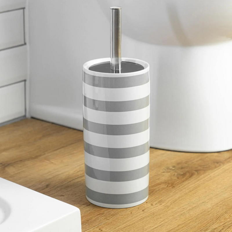 Grey Stripe Toilet Brush & Holder
