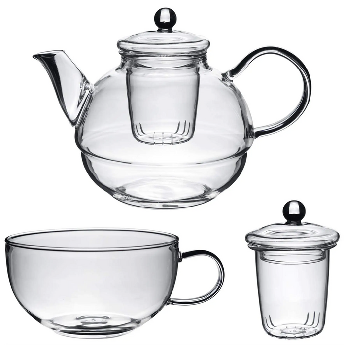 Tea-For-One Tea Pot + Cup Strainer Set